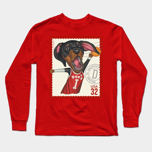 Funny cute dachshund doxie with basketball Long Sleeve T-Shirt by Danny Gordon Art